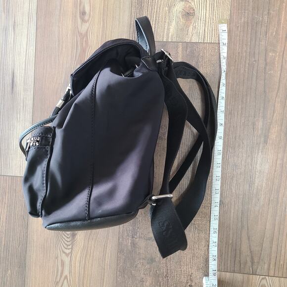 Guess Alpena Nylon Drawstring Satchel Flap Buckle Closure Mini Black Backpack - Picture 10 of 11